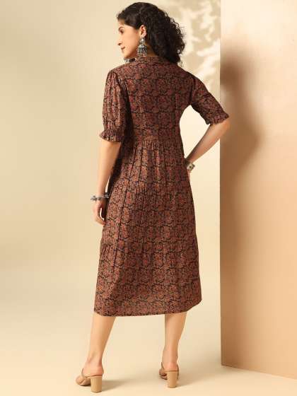 Anouk Women Ethnic Motifs Print Puff Sleeve Midi D