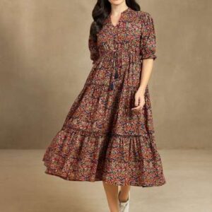 Azira Ethnic Motif Print Mandarin Collar Short Puf