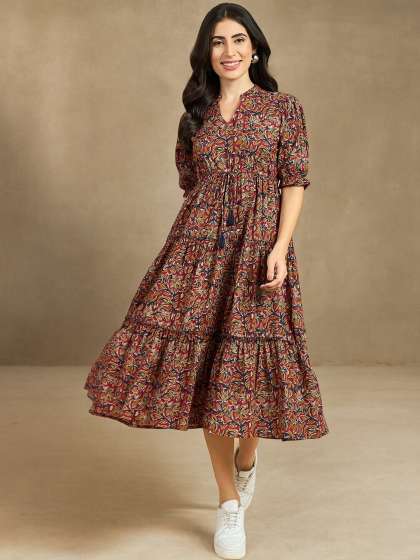 Azira Ethnic Motif Print Mandarin Collar Short Puf
