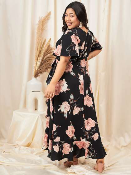 Berrylush Curve Plus Size Floral Printed Flared Sl