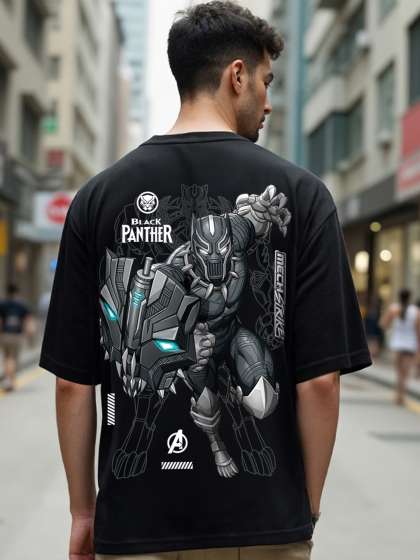 Bewakoof Black Black Panther Printed Round Neck Sh