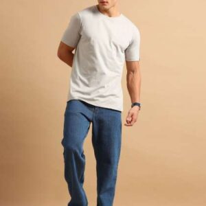 Bushirt Men Solid Round Neck Cotton Tshirt