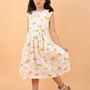 CALYX CLOTHING Girls Floral Printed Applique Cotto