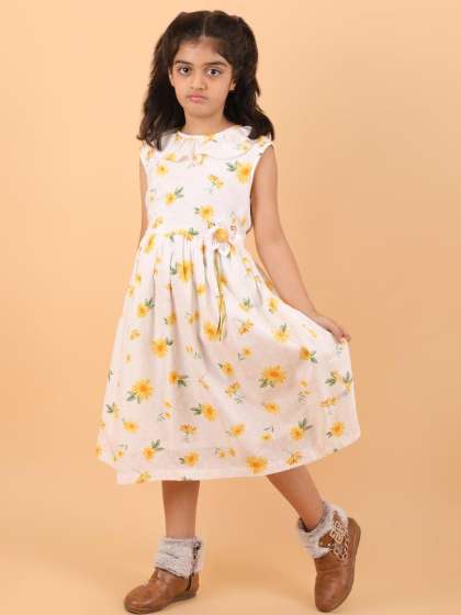 CALYX CLOTHING Girls Floral Printed Applique Cotto