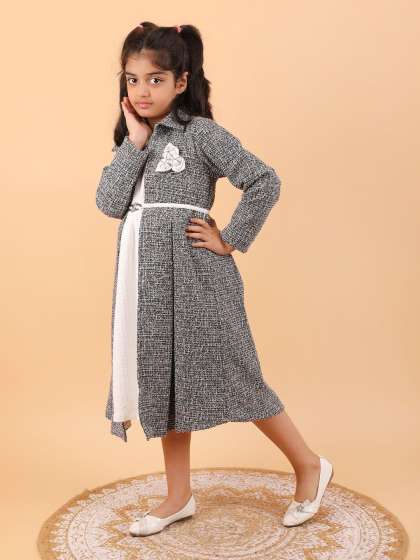 CALYX CLOTHING Girls Round Neck Checked Print Fit