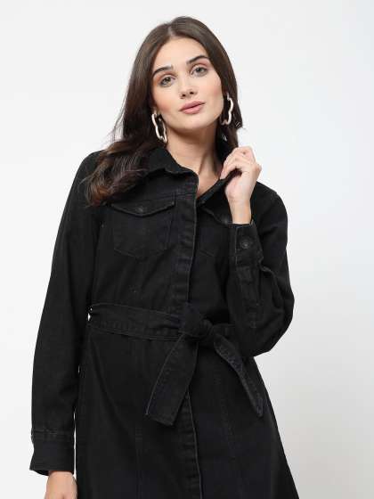 COSMIC TRIO Women Black Cotton Denim Shirt Full Sl