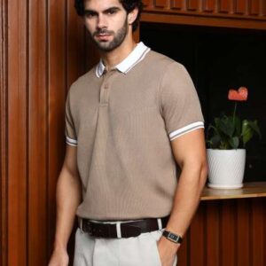 Campus Sutra Striped Polo Collar Cotton Tshirt