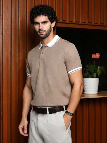 Campus Sutra Striped Polo Collar Cotton Tshirt