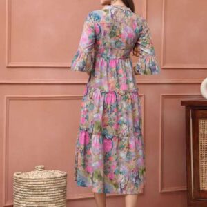 Claura Cotton Floral Printed Flared Sleeve Fit Fl