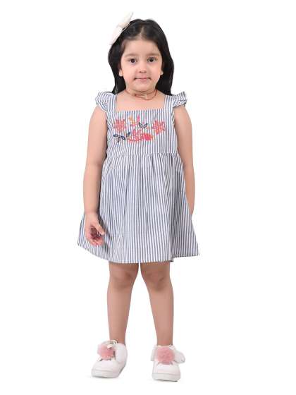 Cloth Bites Girls Floral Embroidered Square Neck A
