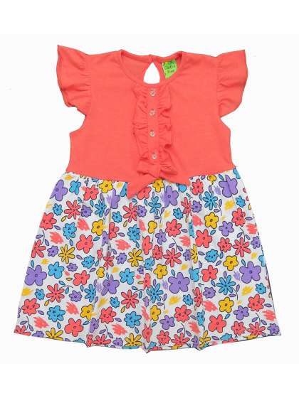 Clothe Funn Girls Floral Printed Round Neck Cap Sl