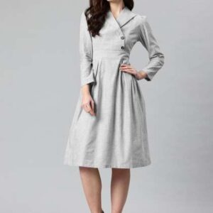 Cottinfab Solid Lapel Collar Blazer Dress with Tie