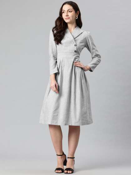Cottinfab Solid Lapel Collar Blazer Dress with Tie