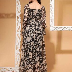 DRAPE AND DAZZLE Floral Print Puff Sleeve Chiffon