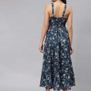 Divena Navy Blue White Pure Cotton Floral Print M
