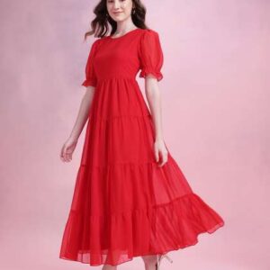 DressBerry Puff Sleeve Tiered ALine Maxi Dress