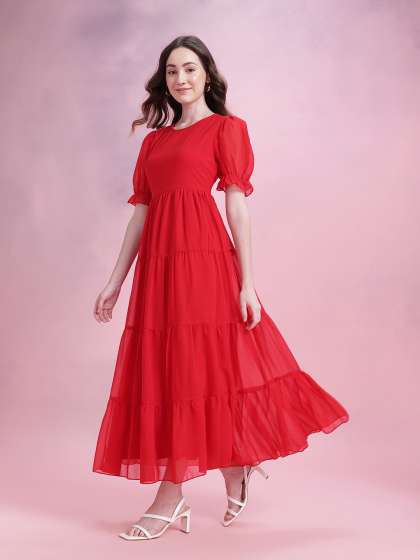 DressBerry Puff Sleeve Tiered ALine Maxi Dress