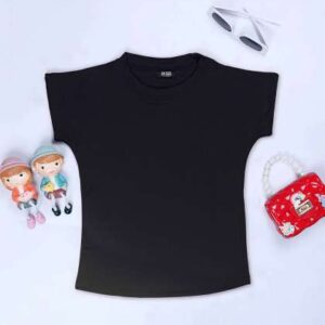 HERENOW Girls Solid Ribbed Round Neck Cap Sleeves