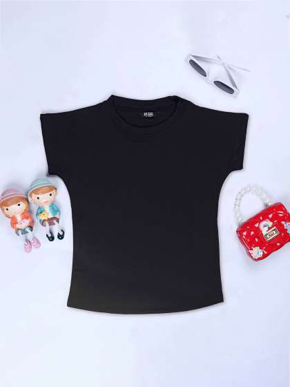 HERENOW Girls Solid Ribbed Round Neck Cap Sleeves