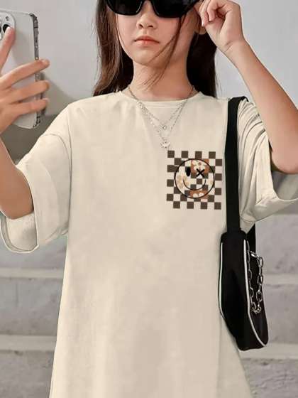 KEESOR Girls Printed DropShoulder Sleeves Tshirt