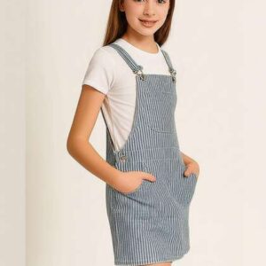 Kryptic Girls Pure Cotton Striped Denim Pinafore D