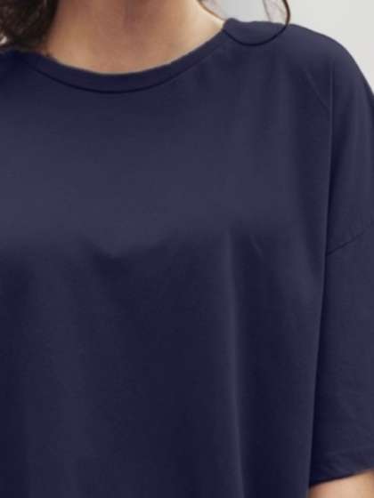 Leotude Women Solid Round Neck Oversized Tshirt