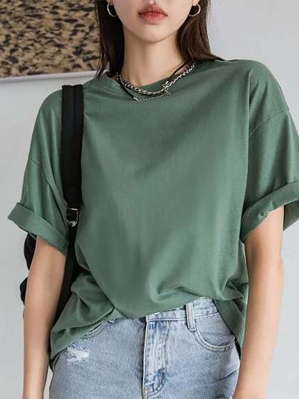 London Hills Women Solid Round Neck Cotton Oversiz