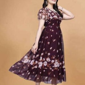 MISS CLOTHING Floral Print Keyhole Neck Puff Sleev