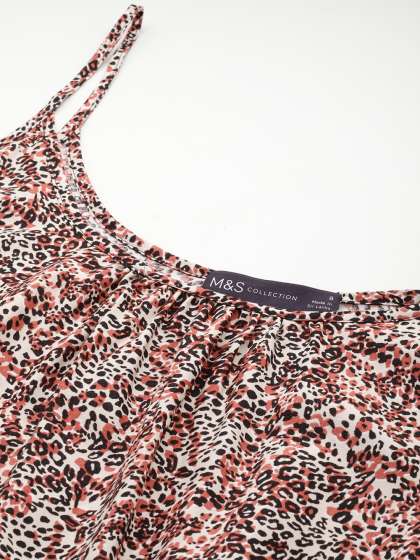 Marks Spencer Brown White Print ALine Mini Dress