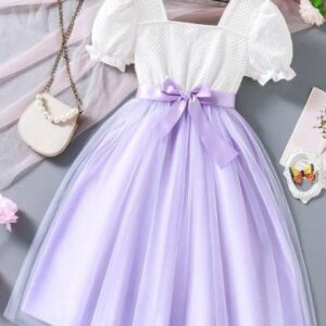 Miss Chief Embellished Puff Sleeve Net ALine Dres