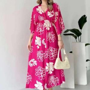 PIMU Floral Print Flared Sleeve Fit Flare Midi Dr