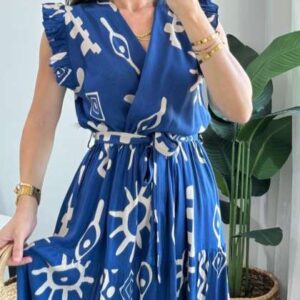 PIMU Women Printed VNeck Tiered Sleeveless Wrap M