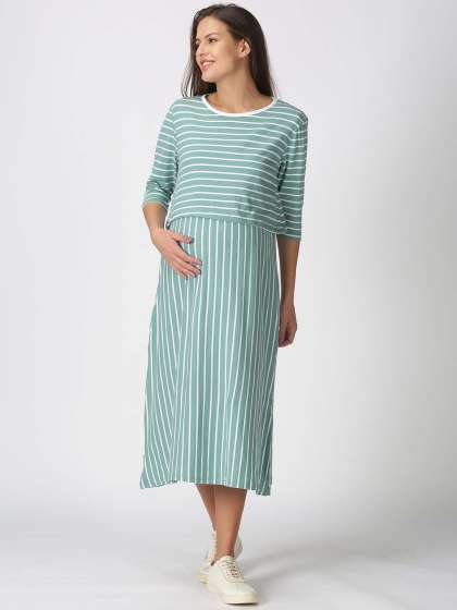PURPLE FLAUNT Striped Layered Maternity ALine Midi