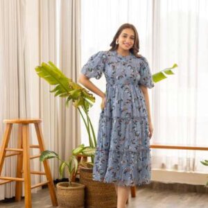 Polago Clothing Empire Floral Midi Maternity Dress