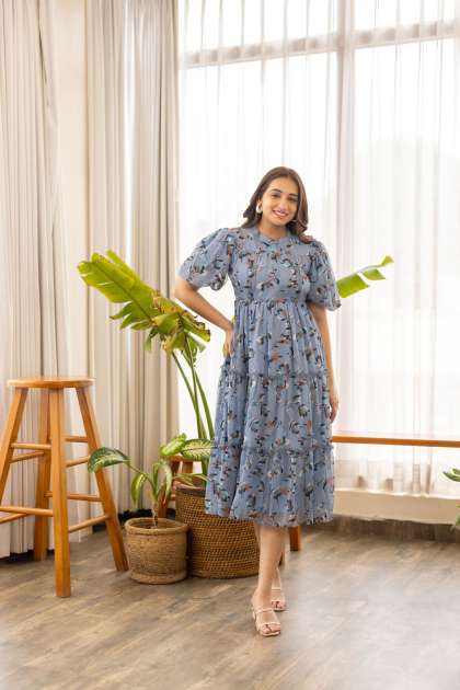 Polago Clothing Empire Floral Midi Maternity Dress