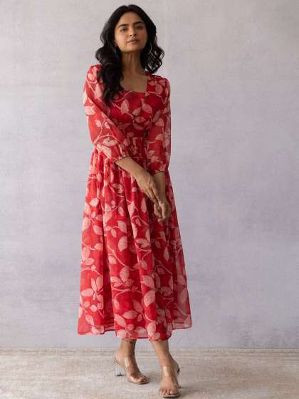 Polago Clothing Georgette Fit Flare Floral Midi D