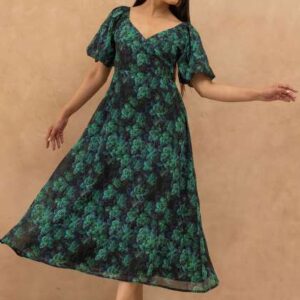 Polago Clothing Women Floral Printed Belted ALine