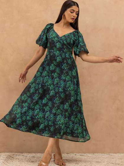 Polago Clothing Women Floral Printed Belted ALine