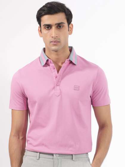RARE RABBIT Men Divide Polo Collar Slim Fit Cotton