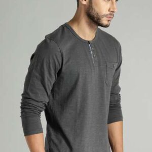 Roadster Men Charcoal Grey Solid Henley Tshirt