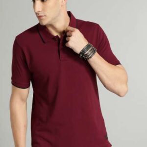 Roadster Men Maroon Solid Polo Collar Tshirt