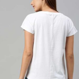 Roadster Women White Solid VNeck Pure Cotton Tshir