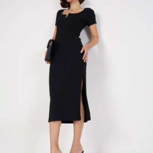 SASSAFRAS Square Neck Knitted Sheath Midi Dress