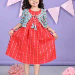 Sangria Girls Red Printed Cotton Sleeveless ALine
