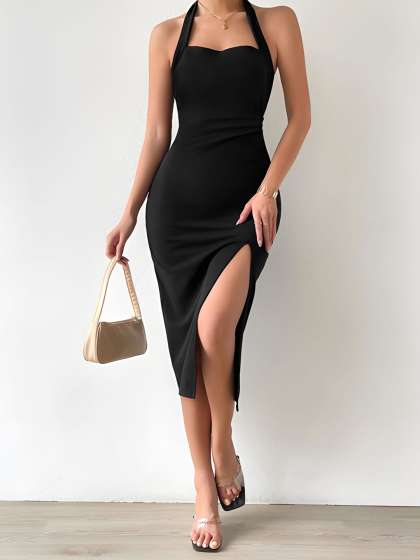 Stylecast X Slyck Halter Neck ALine Midi Dress