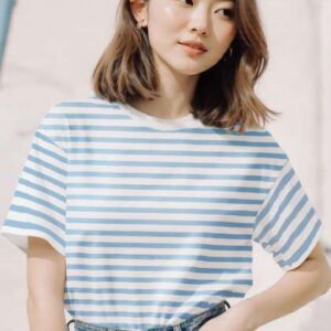 TOGS TERRE Women Striped Round Neck Cotton Oversi
