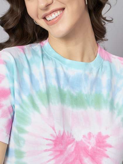 The Dry State White Blue Round Neck Printed Cotto