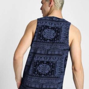 VEIRDO Navy Blue Ethnic Printed Sleeveless Pure Co