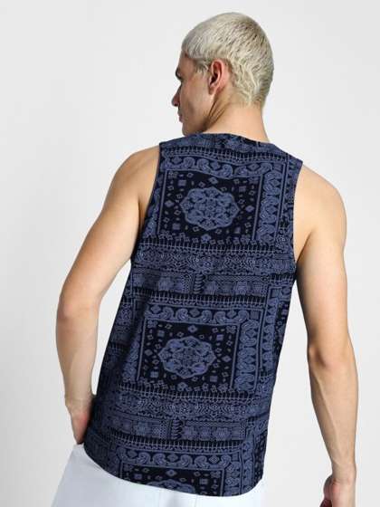 VEIRDO Navy Blue Ethnic Printed Sleeveless Pure Co