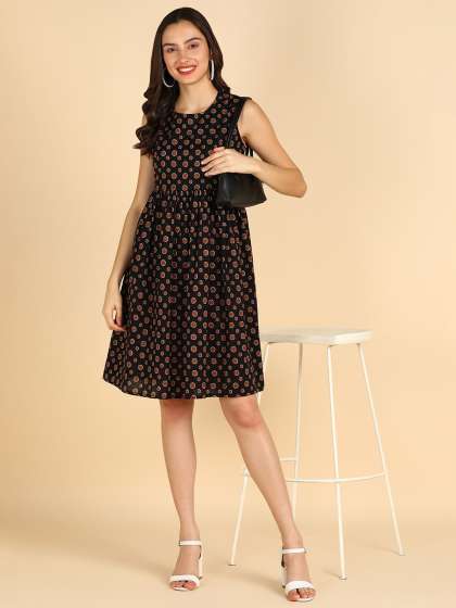 ZNX Clothing Black Polka Dot Print Fit Flare Dres